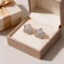 18k gold plated pave cz hollow floral stud earrings