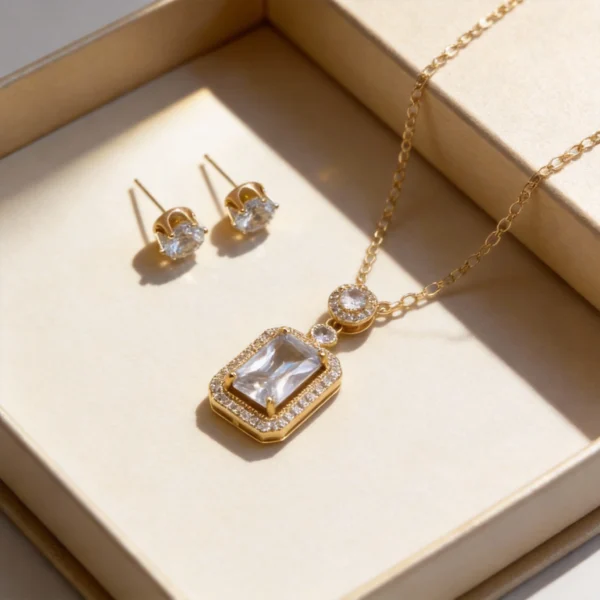 sky blue cubic zirconia square pendant necklace & earring set sky blue cubic zirconia square pendant necklace & earring set