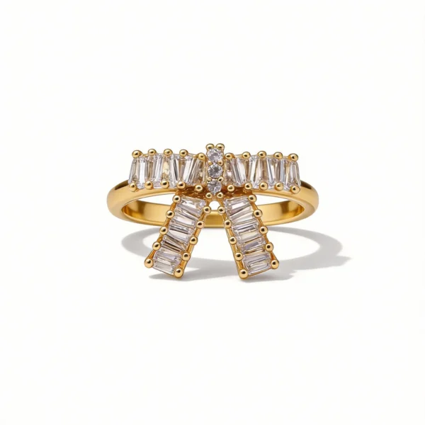 18k gold plated full pave baguette cz bow jewelry 3 piece set