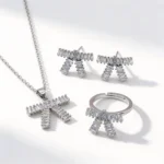 full pave baguette cz bow jewelry set