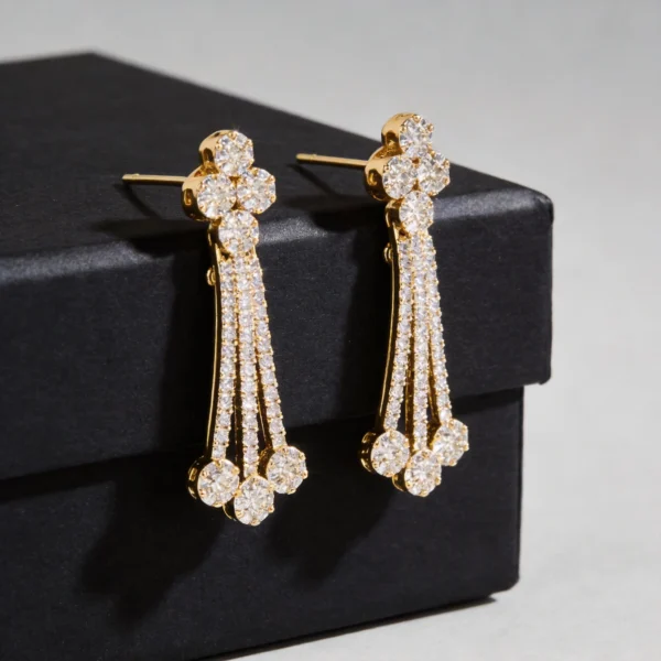 18k gold plated full pave cz tassel drop earrings 18k gold plated full pave cz tassel drop earrings