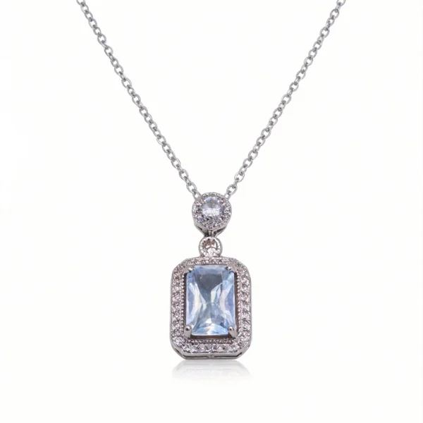 sky blue cubic zirconia square pendant necklace & earring set sky blue cubic zirconia square pendant necklace & earring set