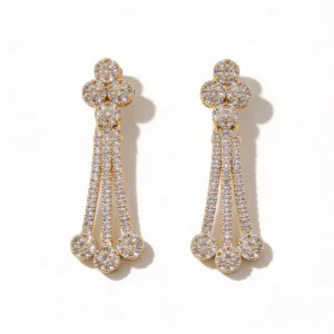 Home 18k gold plated full pave cz tassel drop earrings