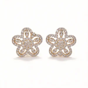 Home 18k gold plated pave cz hollow floral stud earrings